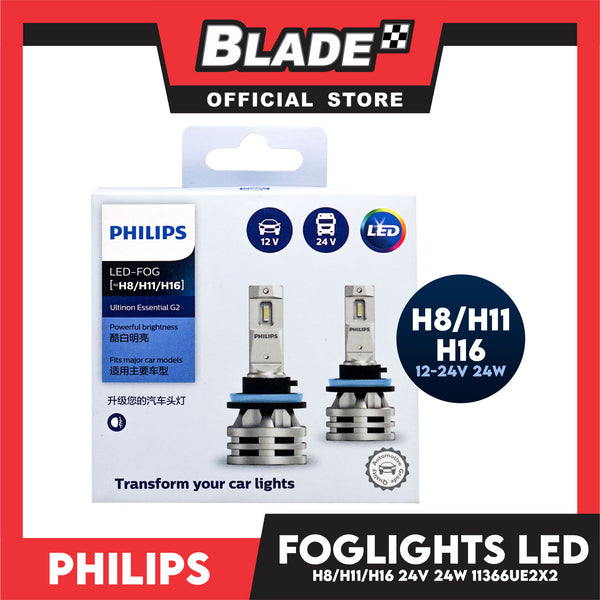 Philips Ultinon Essentials G2 Led Bulbs 6500K 11366UE2X2 H8/H11/H16 12-24V 24W- Headlight Bulb, Fog Beam