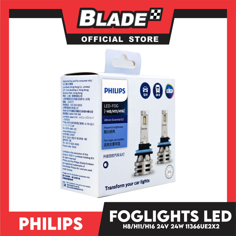 Philips Ultinon Essentials G2 Led Bulbs 6500K 11366UE2X2 H8/H11/H16 12-24V 24W- Headlight Bulb, Fog Beam