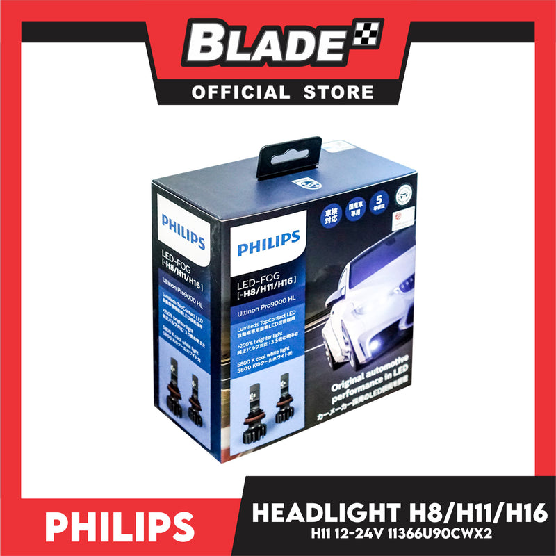 Philips LED Fog H8/H11/H16 Ultinon Pro9000 HL Lumileds TopContact LED +250% Brighter Light 5800 K Cool White Light