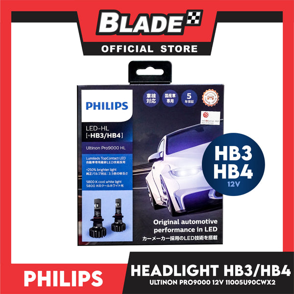 Philips LED-HL HB3/HB4 Ultinon Pro9000 HL Lumileds TopContact LED +250% Brighter Light 5800 K Cool White Light