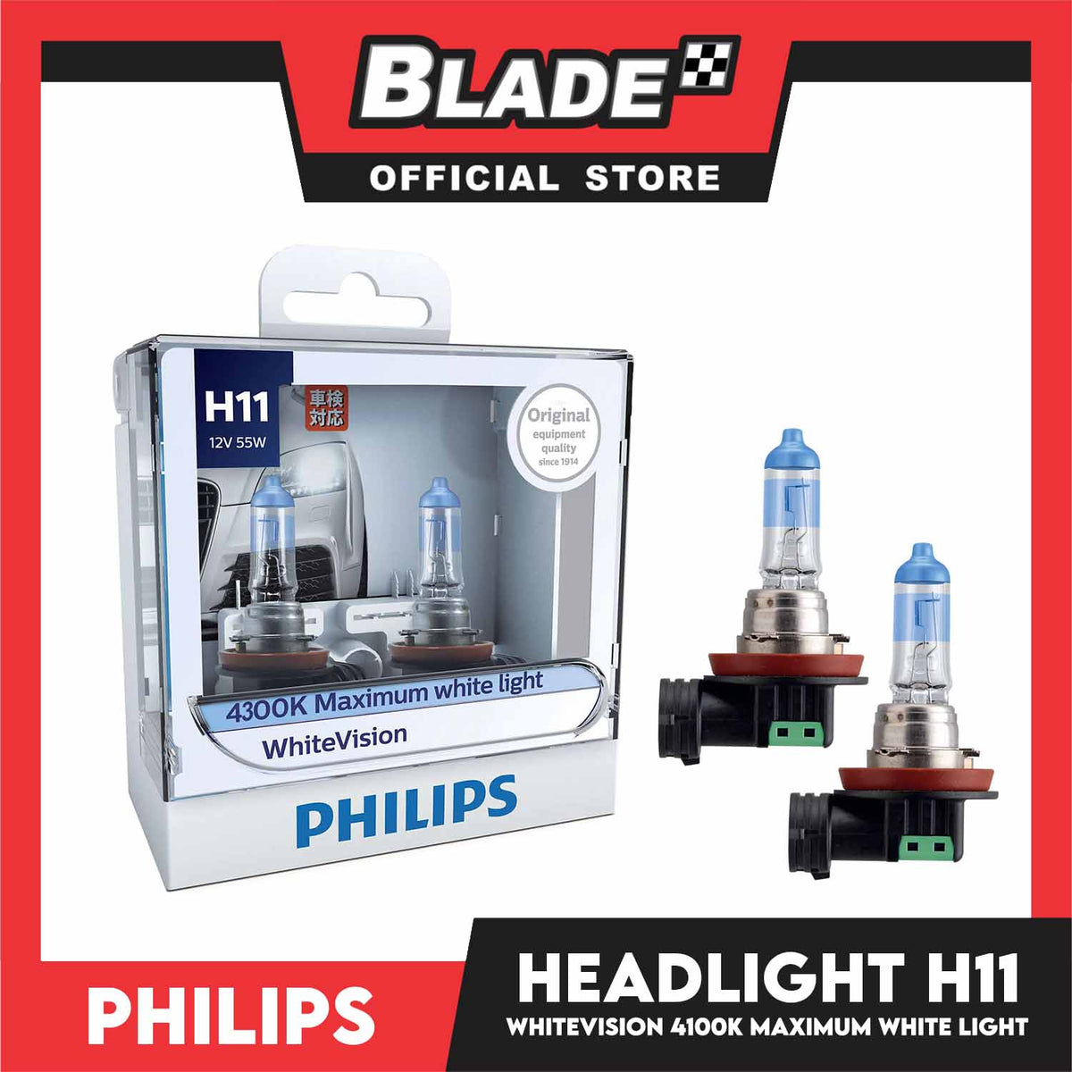 Philips WhiteVision Halogen 12362WHV H11 12V 55W (Pair)