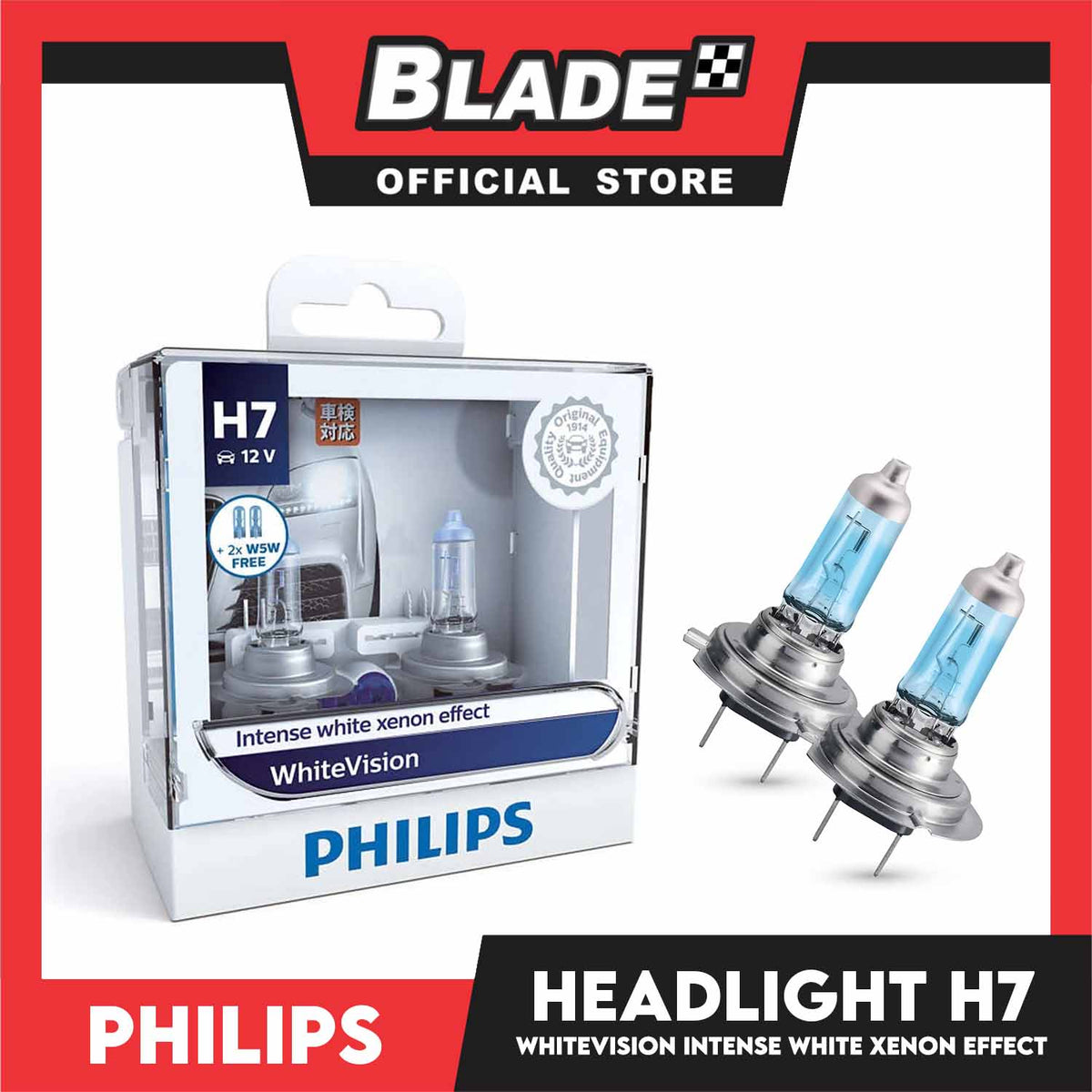 Philips WhiteVision Headlight Bulb H7 12972WHV 12V 55W(Pair)