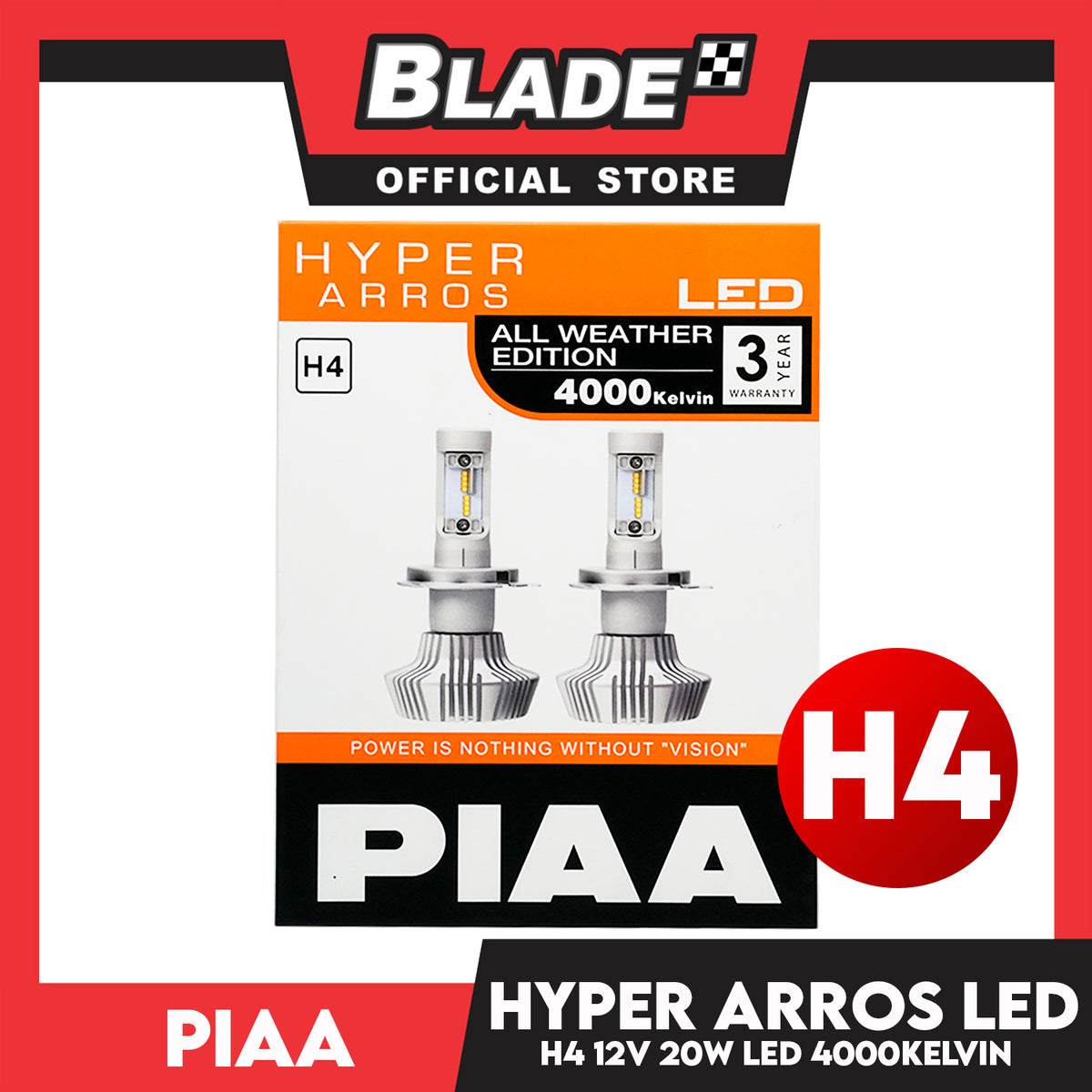 Piaa Hyper Arros Led H4 Warm White 4000 Kelvin 12V-24V 20W Led All Weather Edition