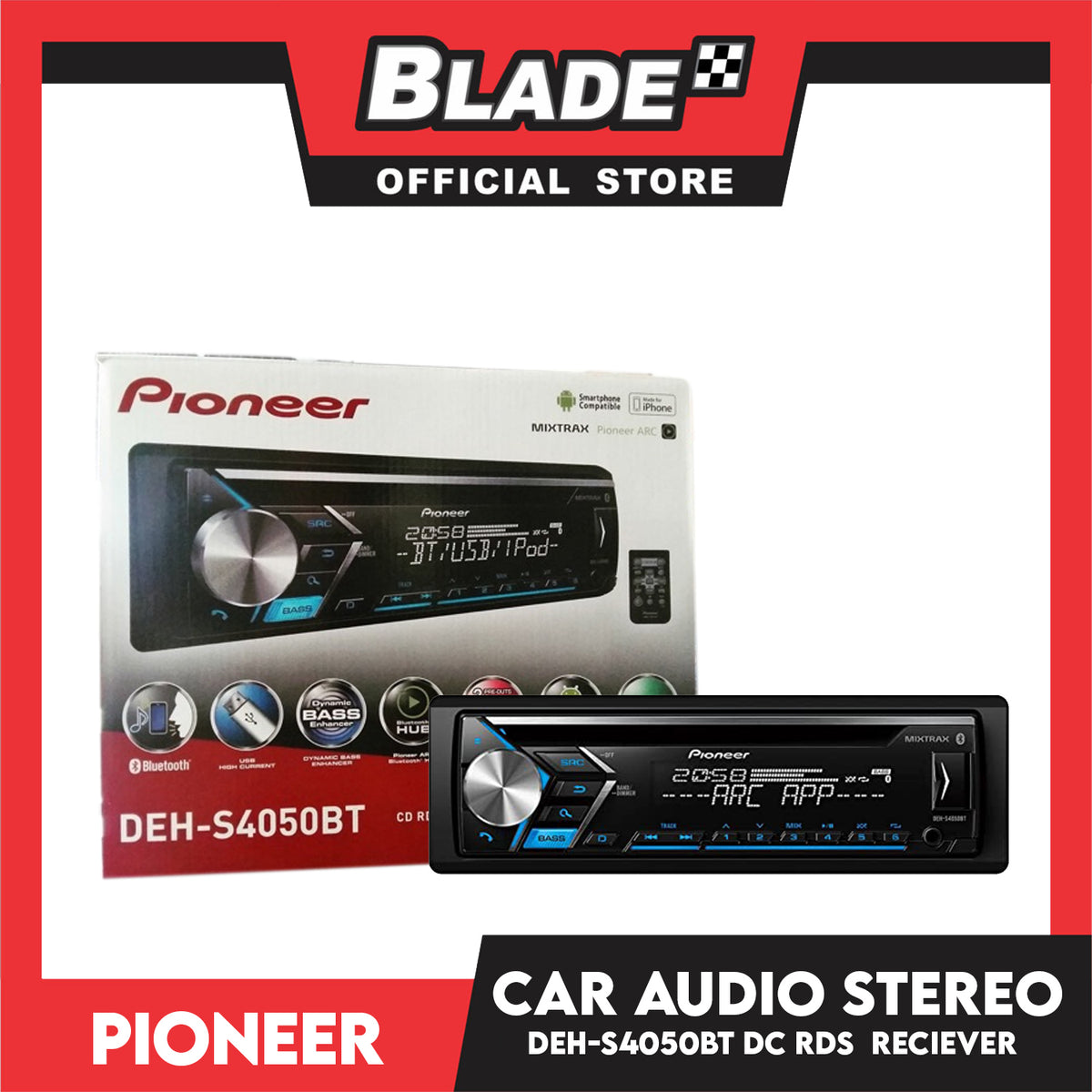 Pioneer DEH-S4050BT VD RDS 50W x 4 Receiver