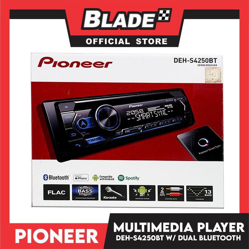 Pioneer DEH-S4250BT CD RDS Receiver Multimedia player with Dual Bluetooth Made Free Installation for iPhone Compatible with Android