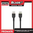 Promate 200cm Data and Charge Cable PowerBeam-CC2 60W (Black) USB-C to USB-C
