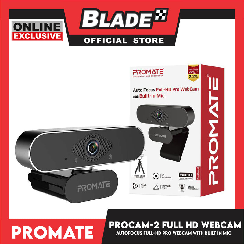 Promate Webcam with Built-In Mic Auto Focus Full-HD Pro ProCam-2 (Black)