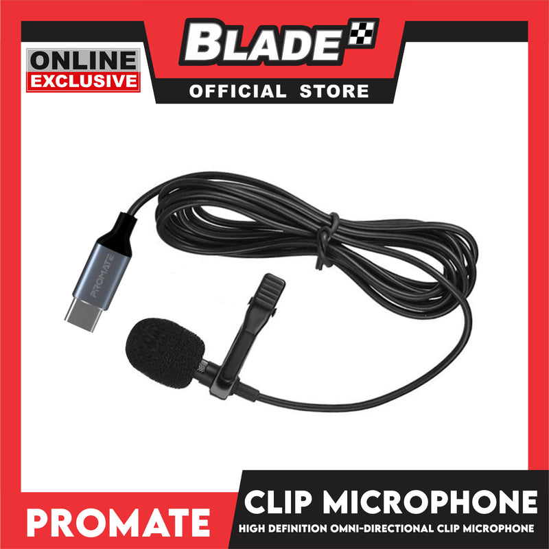 Promate Omni-Directional Clip Microphone ClipMic-C 150cm Compatible with Laptops, Smartphones and Tablets