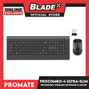 Promate Wireless Keyboard and Mouse, Ultra-Slim Ergonomic 2.4 GHz ProCombo-4 (Black) Innovation And Excellence