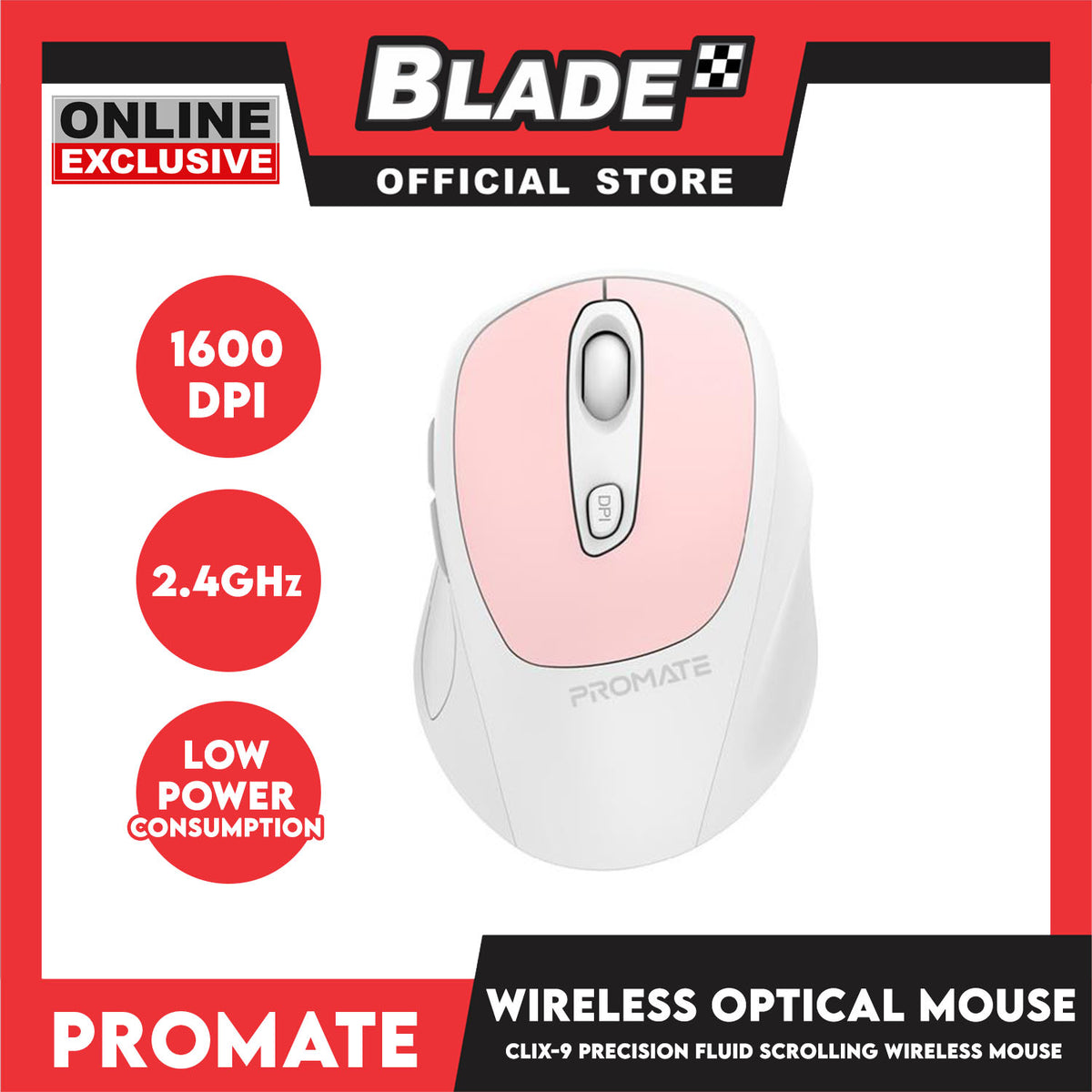 Promate Wireless Mouse Clix-9 Precision Fluid Scrolling (Peach)
