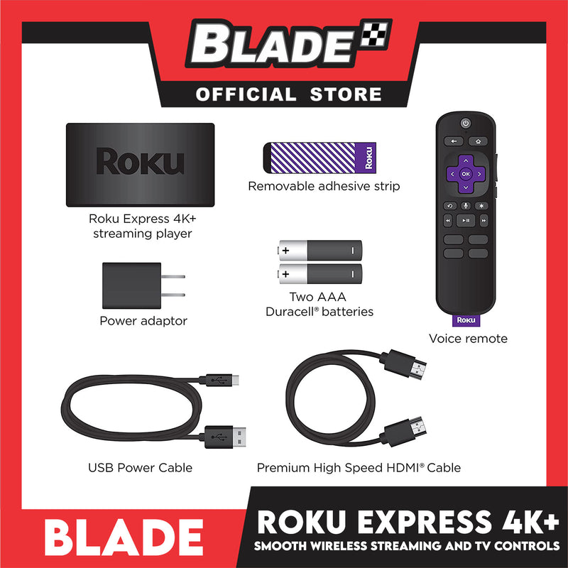 Roku Express 4K+ 2021 Streaming Media Player HD4K/HDR with Smooth Wireless Streaming and Roku Voice Remote with TV Controls, Includes Premium HDMI Cable
