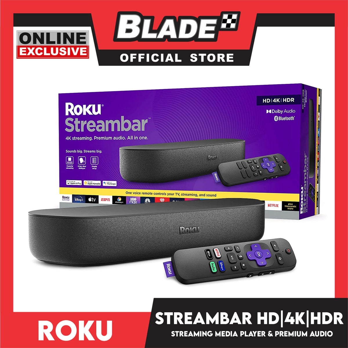 Roku Streambar HD, 4K, HDR Streaming Media Player and Premium Audio (Unsealed Box)