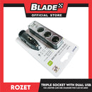 Rozet Triple Socket With Dual USB 5V 3.1A 500mm DC 12V-24V RX-6800 (Black) Car Accessories, Universal Car Charger