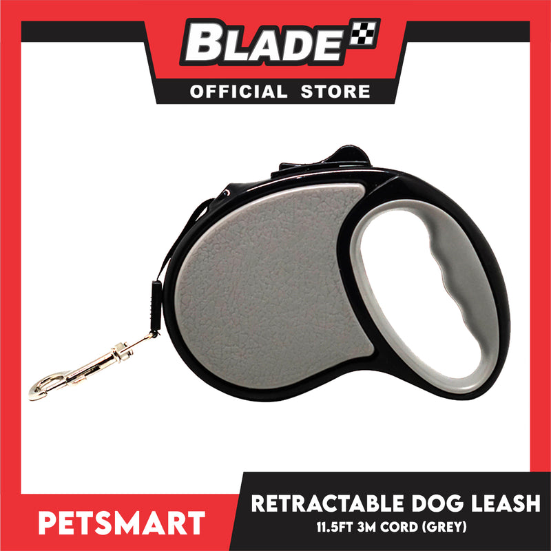 Retractable Dog Leash 11.5ft (3M) Cord with One Button Lock and Release for Up to 25lbs. Dog and Cats (Grey)