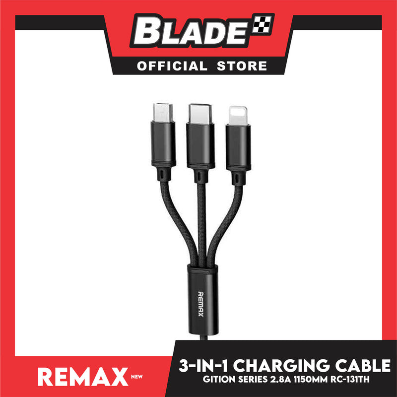 Remax Data Cable Gition Series RC-131th 3in1 Charging Cable Micro,Type-C & iPhone (Black) Suitable for Mobile phone, Smart Phone, Tablet, iPhone, iPad Series & More