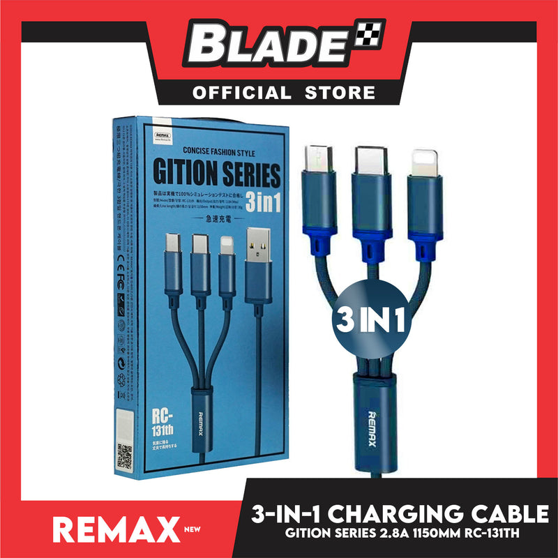Remax Data Cable Gition Series RC-131th 3in1 Charging Cable Micro,Type-C & iPhone (Blue) Suitable for Mobile phone, Smart Phone, Tablet, iPhone, iPad Series & More