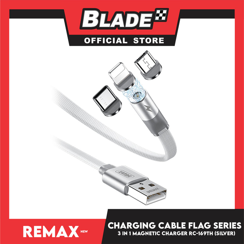 Remax Data Cable Flag Series Magnetic Charging Cable 3in1 RC-169th 1000mm Android, Type-C and Lightning (Silver) Suitable for Micro-Device, Smart Phone, Tablets, iPad and iPhone Series