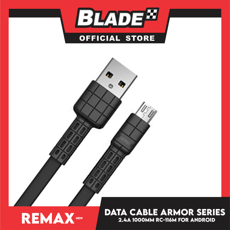 Remax Data Cable Armor Series 2.4A 1000mm RC-116m for Android (Black) Compatible with Samsung Galaxy S7 Edge/S7/S6, HTC, LG, Sony, Xbox One, PS4 & More