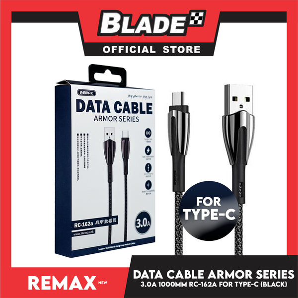 Remax Data Cable Armor Series 3.0A 1000mm RC-162a for Type-C (Black) Compatible with Samsung S20+ S10 Note 10 iPad Pro MacBook Pro Google Pixel
