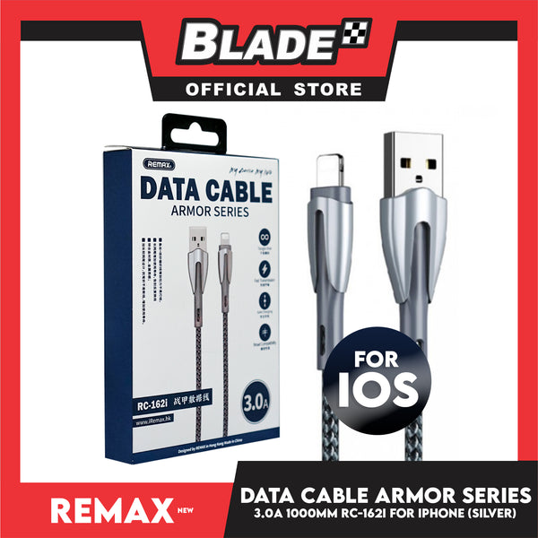 Remax Data Cable Armor Series 3.0A 1000mm RC-162i for iPhone (White) Compatible with iPhone Xs Max/XR/X/8/8 Plus/7/7+/6/6S Plus/5S/5 & iPad Series
