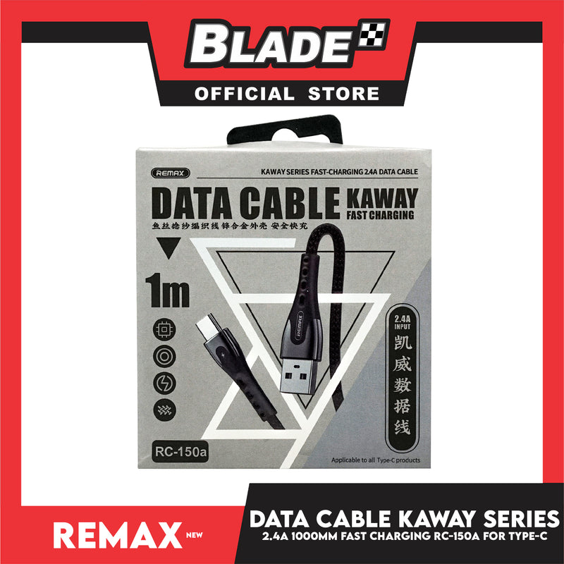 Remax Data Cable Kaway Series 2.4A 1000m RC-150a for Type-C (Black) Compatible with Samsung S20+ S10 Note 10 iPad Pro MacBook Pro Google Pixel and More