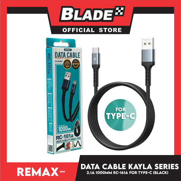 Remax Data Cable Kayla Series 2.1A 1000mm RC-161a for Type-C (Black) Compatible with Samsung S20+ S10 Note 10 iPad Pro MacBook Pro Google Pixel and More