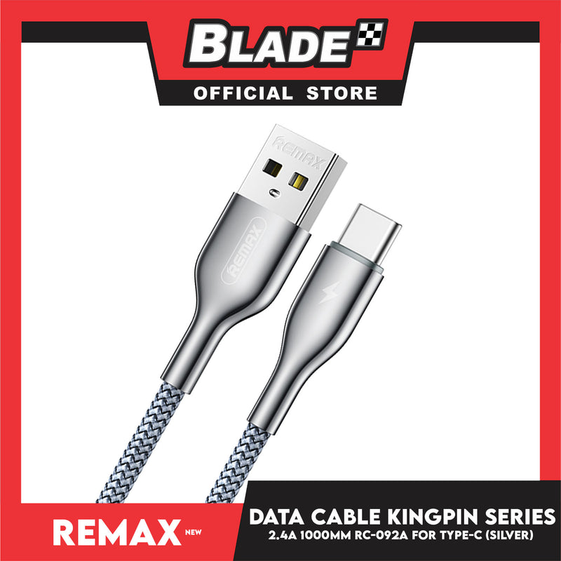 Remax Data Cable Kingpin Series 2.1A 1000mm RC-092a for Type-C (Silver) Compatible with Samsung S20+ S10 Note 10 iPad Pro MacBook Pro Google Pixel and More