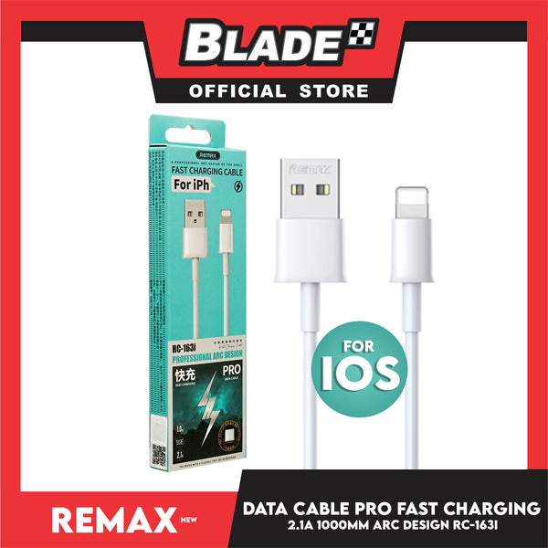 Remax Data Cable PRO 2.1A 1000mm RC-163i for iOS (White) Compatible with iOS phones Xs Max/XR/X/8/8 Plus/7/7+/6/6S Plus/5S/5 & iPad Series