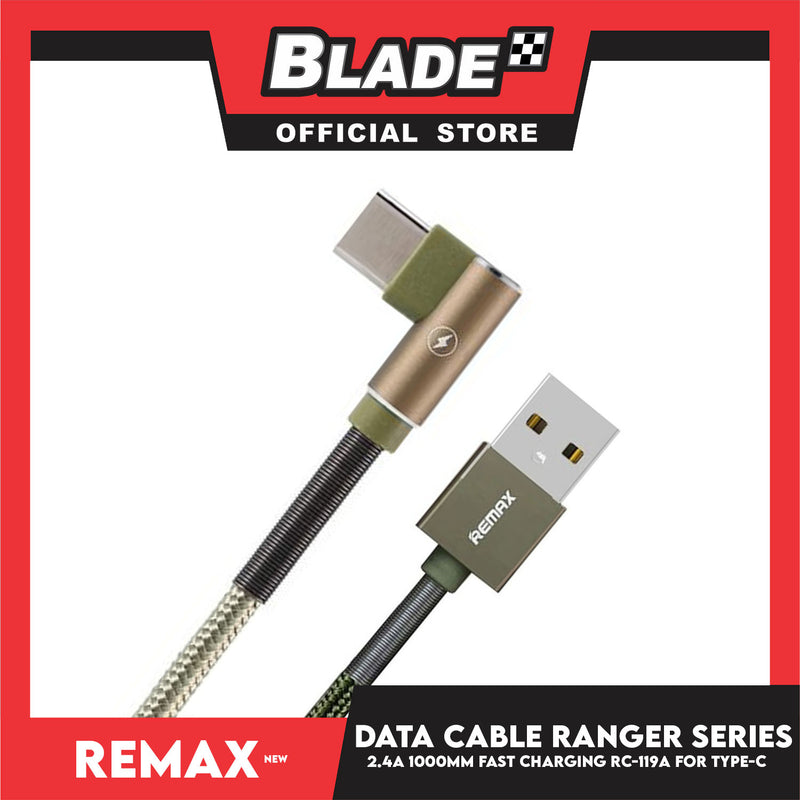 Remax Data Cable Ranger Series 2.4A 1000mm RC-119a for Type-C (Green) Compatible with Samsung S20+ S10 Note 10 iPad Pro MacBook Pro Google Pixel