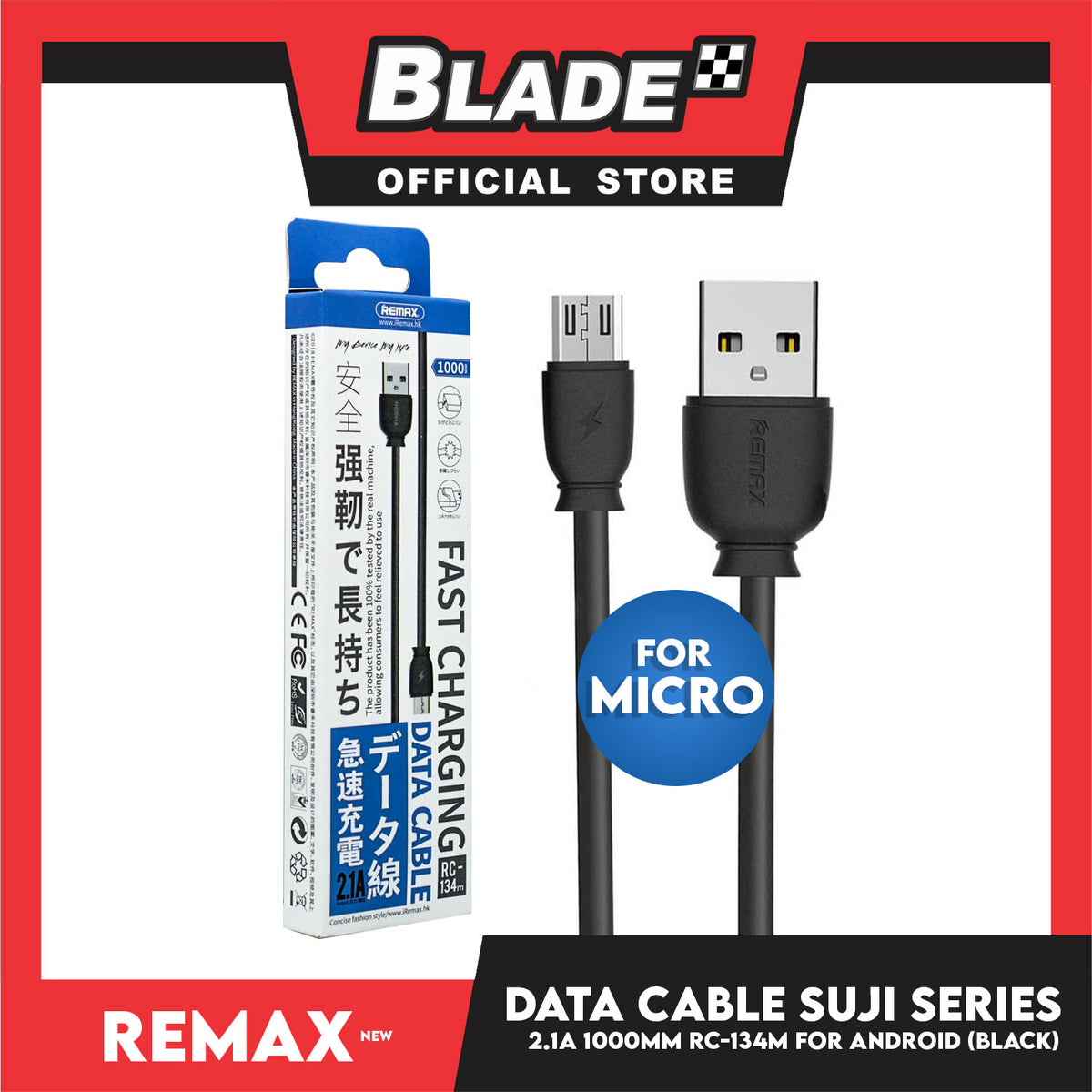 Remax Data Cable SWI Series 2.1A 1000mm RC-134m for Android (Black) Compatible with Samsung Galaxy S7 Edge/S7/S6, HTC, LG, Sony, Xbox One, PS4 & More