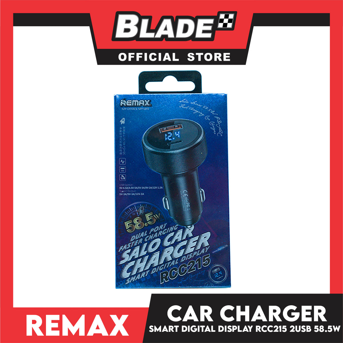 Remax Car Charger Salo Series 58.5W PD+QC RCC215 Dual Port Fast Charging Smart Digital Display