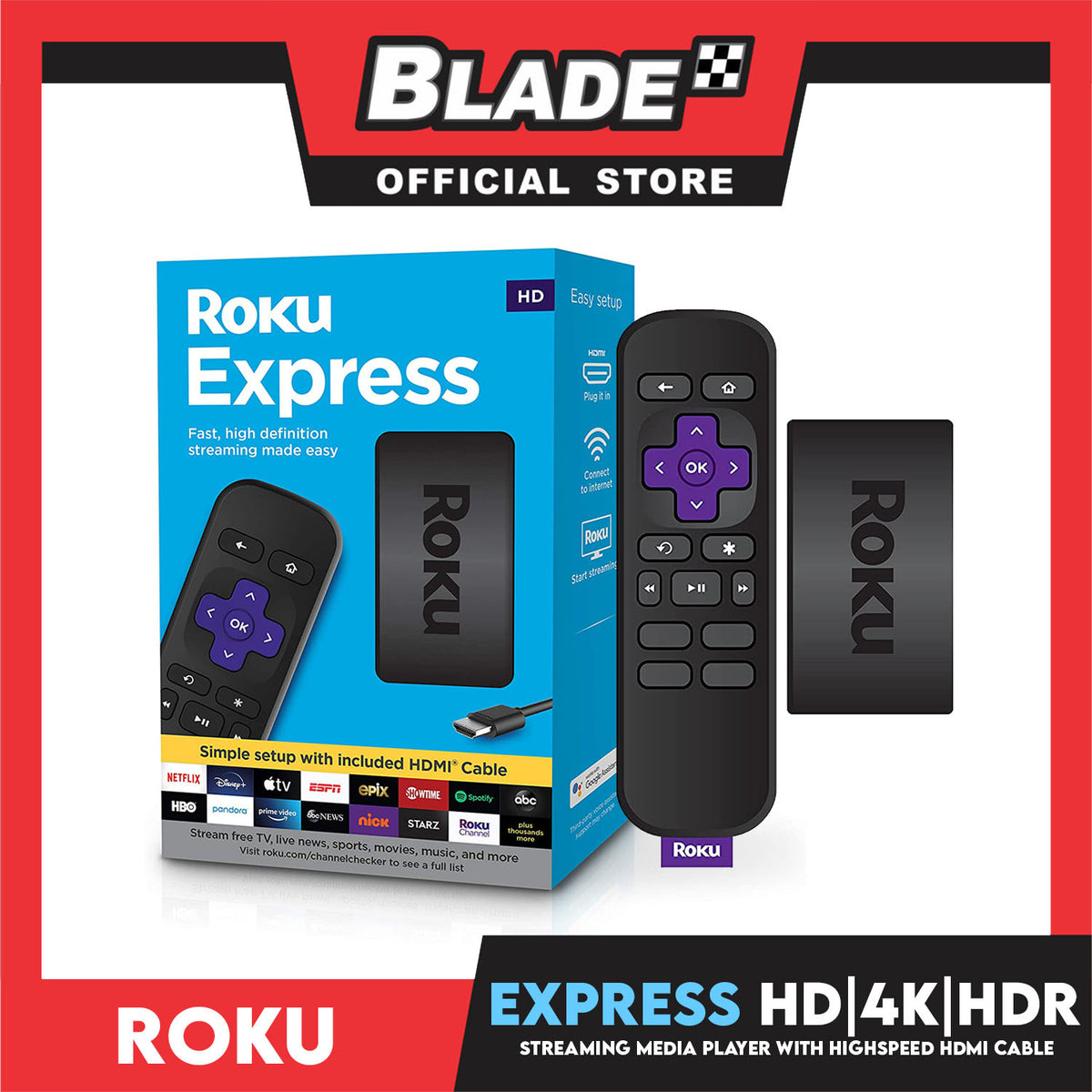 Roku Express HD Streaming Media Player with High Speed HDMI Cable and Simple Remote