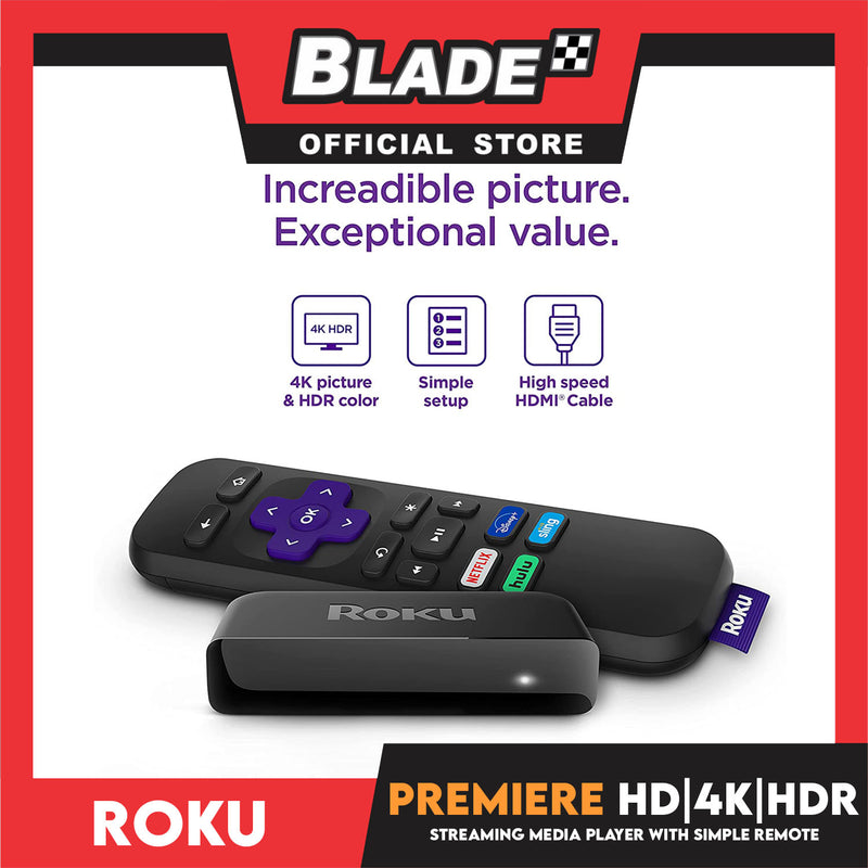 Roku Premiere | 4K/HDR Streaming Media Player with Premium High Speed HDMI  Cable and Simple Remote