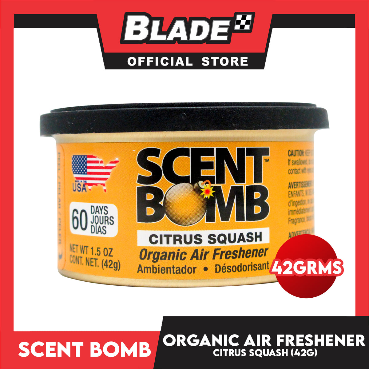 Scent Bomb Organic Air Freshener Citrus Squash 42g
