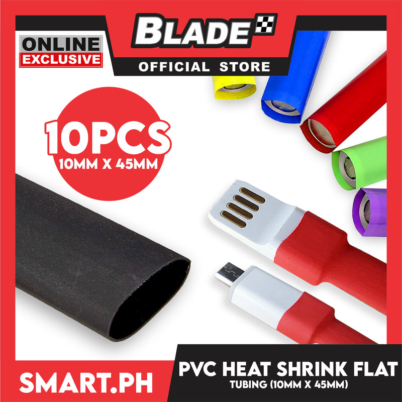 10pcs Heat Shrink Tube Wire Flat 10.0x45mm (Black) PVC Heat Shrink Tubing Insulated Wrap