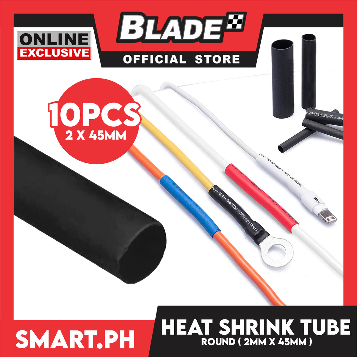 10pcs Heat Shrink Tube Wire Round 2.0x45mm (Black) Insulated Heat Shrink Tubing Cable Wrap