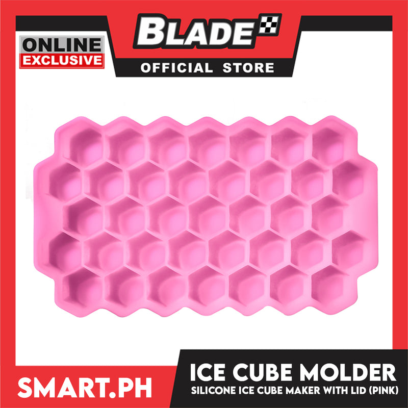 Silicone Ice Cube Ready Stock Ice Tray with Lid 37 Cell Honeycomb Shape Ice Cube Molder (Pink)