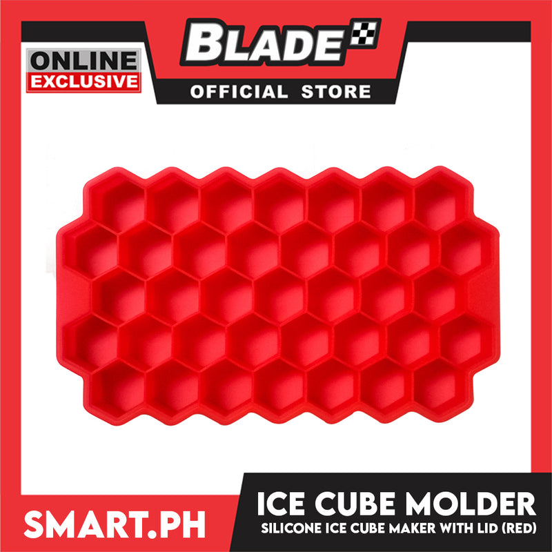 Silicone Ice Cube Ready Stock Ice Tray with Lid 37 Cell Honeycomb Shape Ice Cube Molder (Red)