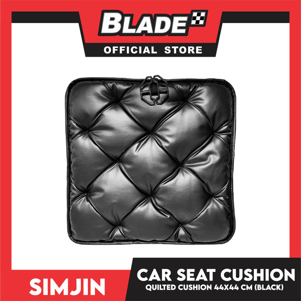 Car Seat Quilted Cushion 44x44cm Universal For All Cars (Black) Leather Auto Seat Cover Pad, Pain Relief Cushion For Car Driver Seat, Office Chair, Home Use