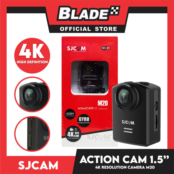 SJCAM Action Camera 1.5' ' LCD Screen M20 Water Resistant, Gyro Stabilization, 24 FPS 4K Resolution Camera High Definition (Black) 166 Wide Angles, 16 Mega Pixel