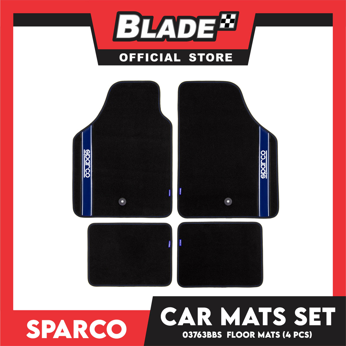 Sparco Car Mats, Floor Mats Set 4pcs 03763BBS (Black/Blue)