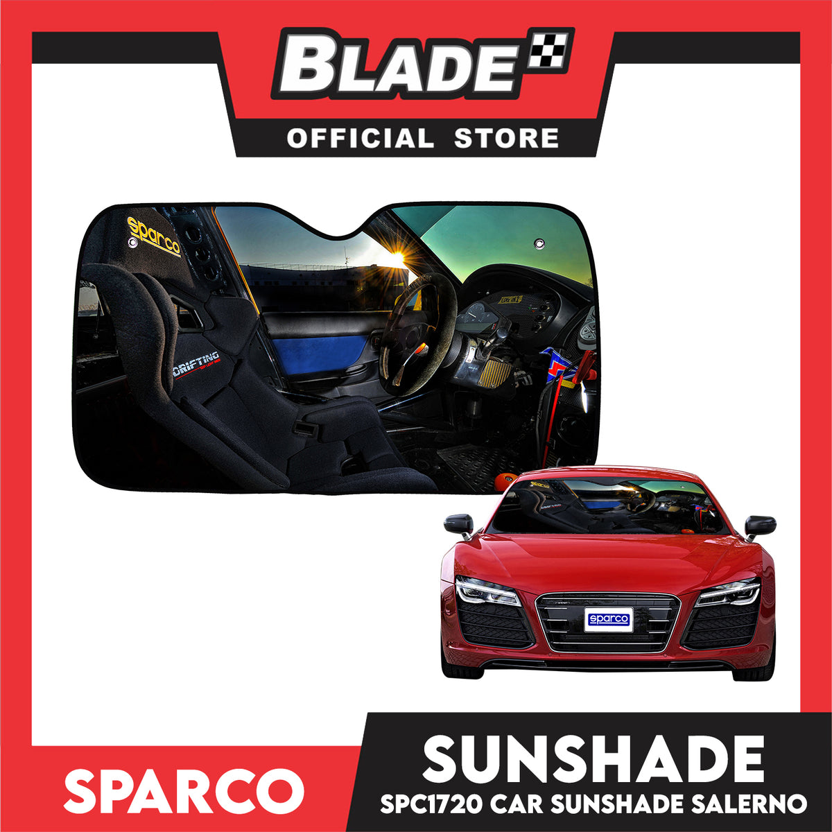 Sparco Sunshade SPC1720 Car Sunshade (Salerno) 140 x 70cm (LxW)