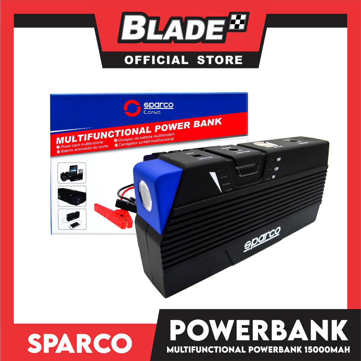 Sparco Multifunctional Power Bank 15000mAh 12v Gasoline & Diesel (Black)