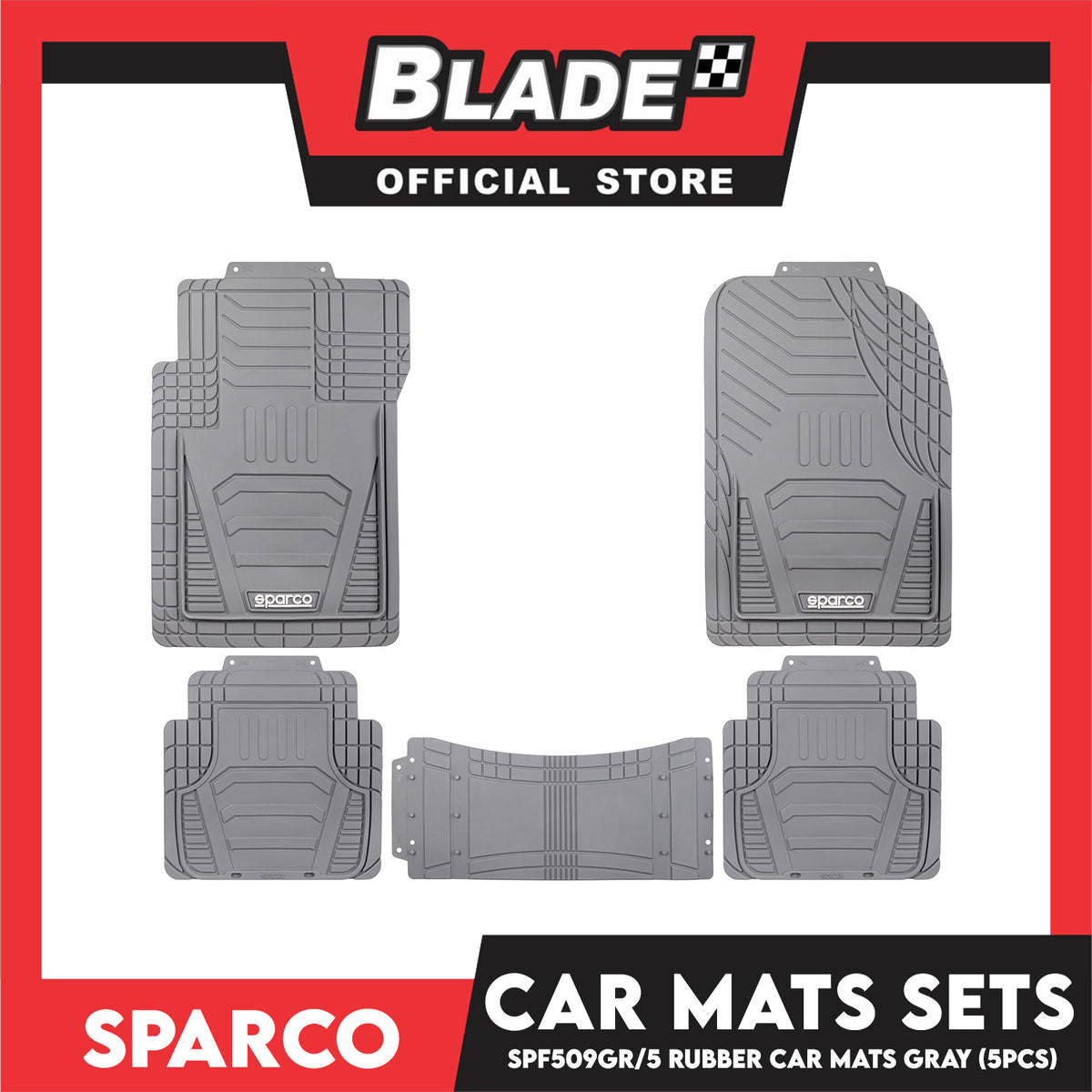 Sparco Car Mats Set Of 5pcs Universal And Quick Installation SPF509GR/5S (Gray) Rubber And Durable