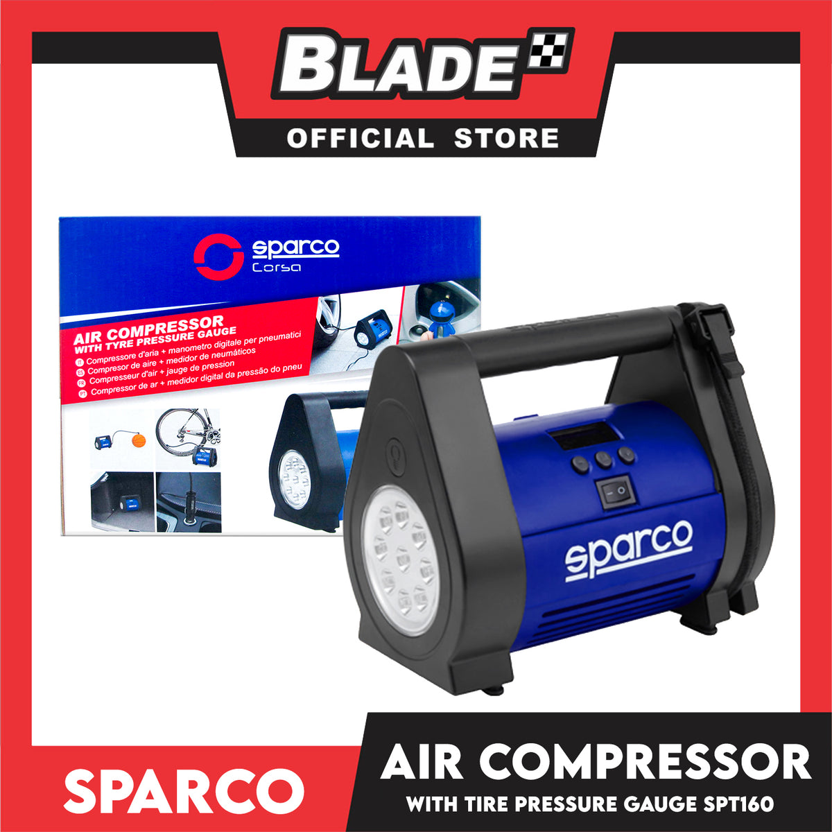 Sparco Corsa Air Compressor with Tyre Pressure Gauge