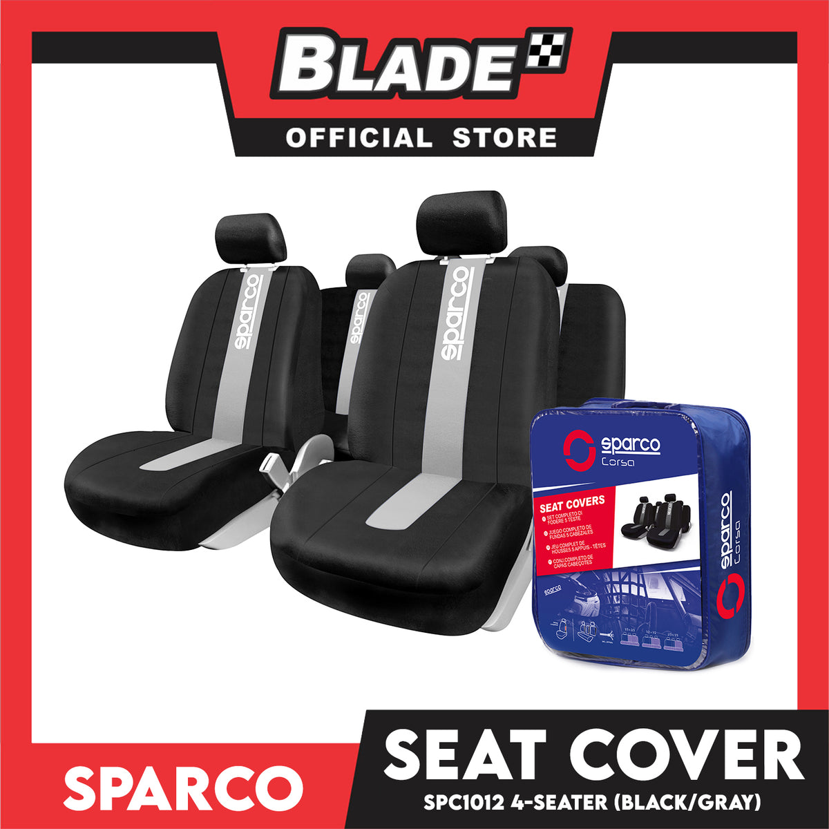 Sparco Seat Cover SPC1012  (Gray/Black) 4-Seater