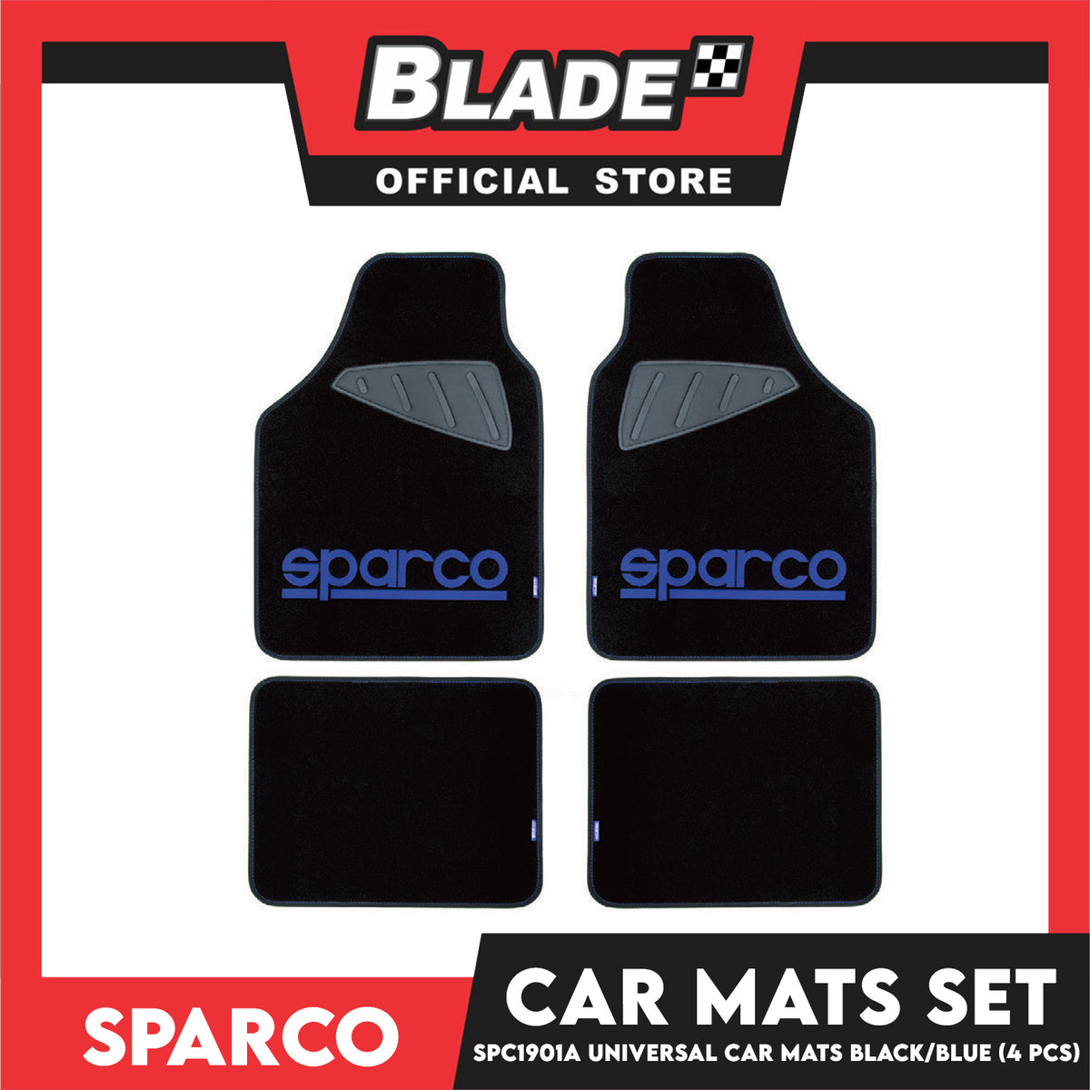 Sparco Car Mats Set Of 4pcs Universal And Quick Installation SPC1901A (Black/Blue) Rubber And Durable