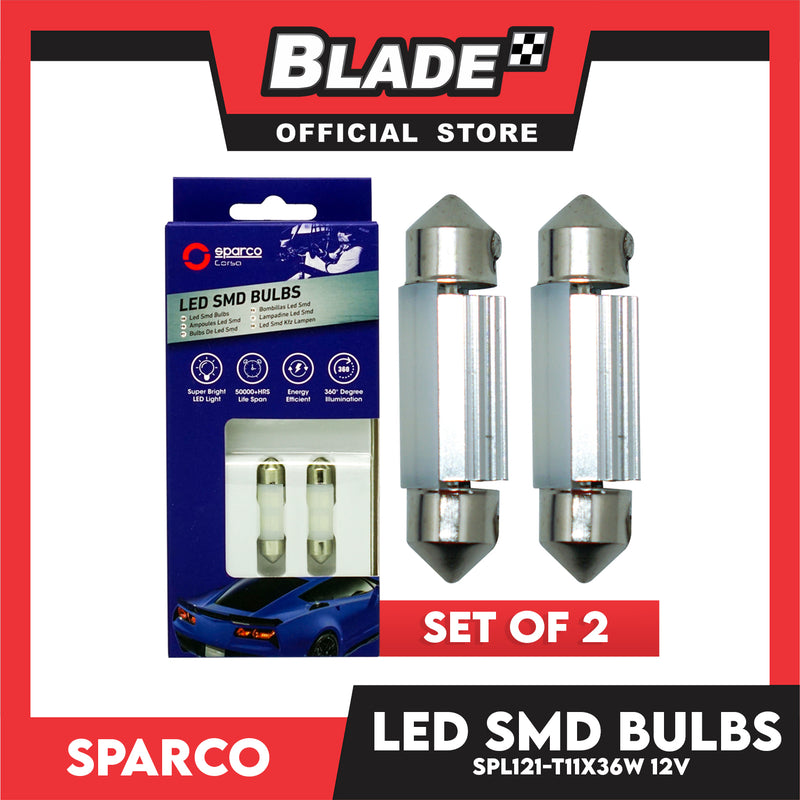 Sparco Led Smd Bulbs SPL121 T11X 36 SV.5 Festoon (Set of 2) Use for Signal, Dome, Plate Number and Dashboard Light