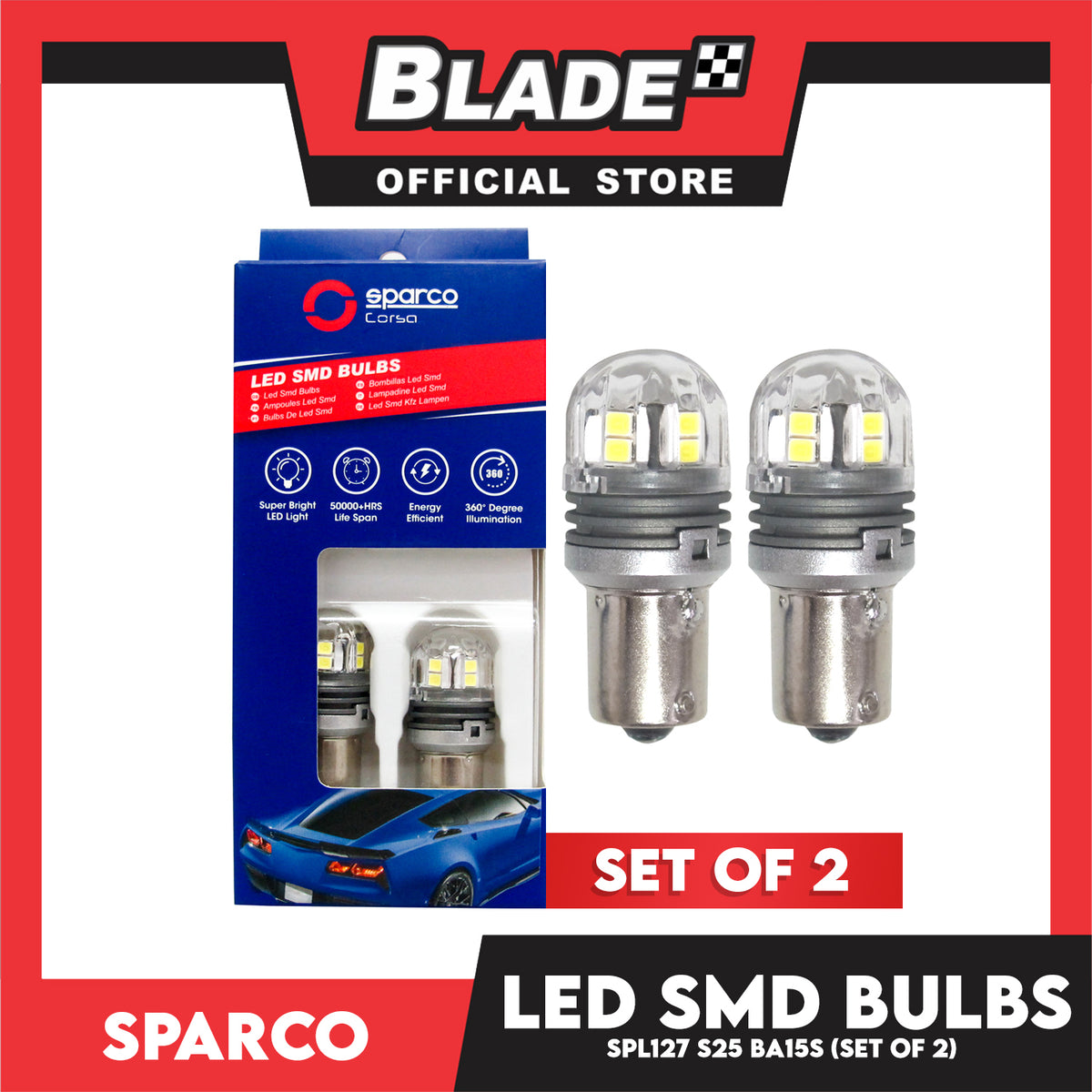 Sparco Led Smd Bulbs SPL127 S25 BA15S (Set of 2) Use for Turning, Back-up & Brake Light