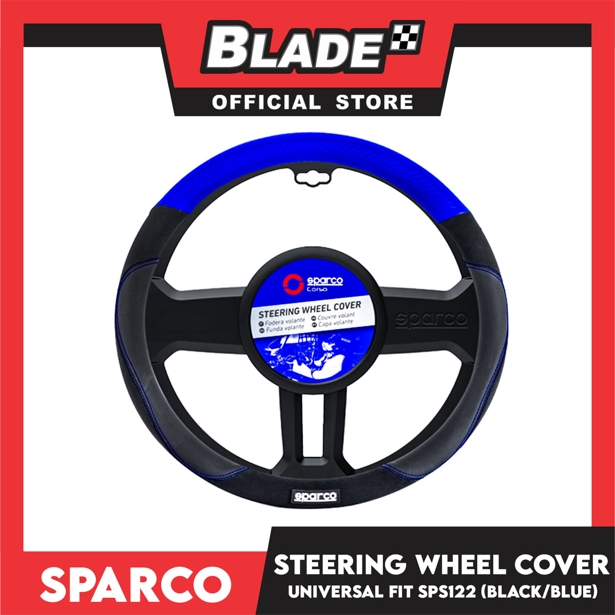 Sparco Corsa Steering Wheel Cover SPS122BL (Black With Blue) Universal Fit for Toyota, Mitsubishi, Honda, Hyundai, Ford, Nissan, Suzuki, Isuzu, Kia, MG and more